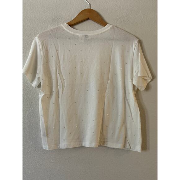 H&M Divided Studded Stud Embellished T-Shirt Size S White Crew Neck Short Sleeve - Picture 3 of 8